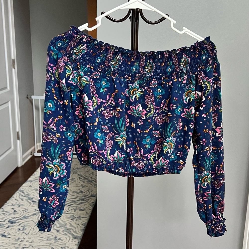 City Studio Blue Floral Off-Shoulder Blouse